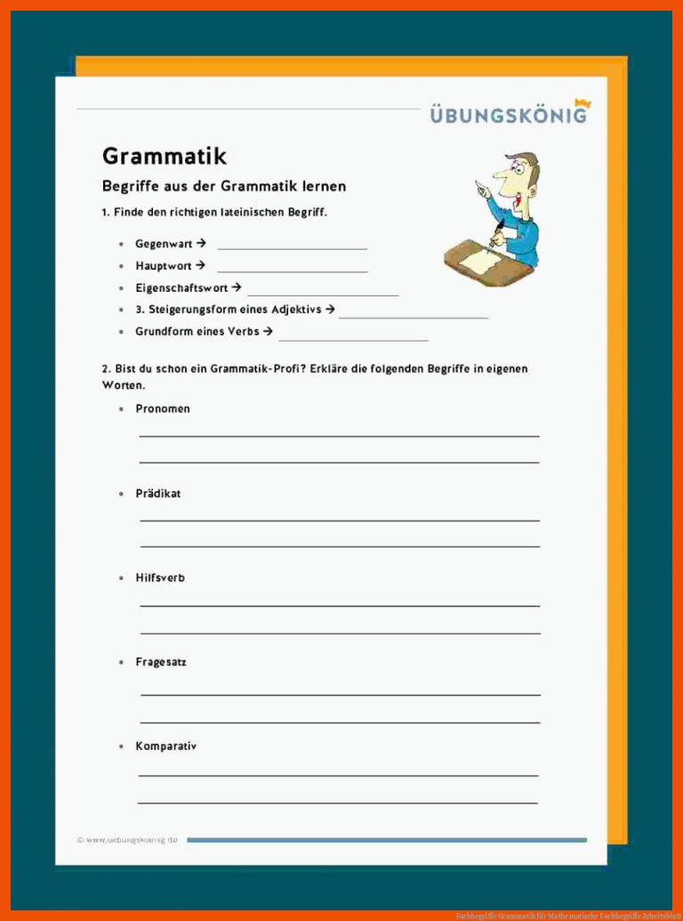 Fachbegriffe Grammatik für mathematische fachbegriffe arbeitsblatt