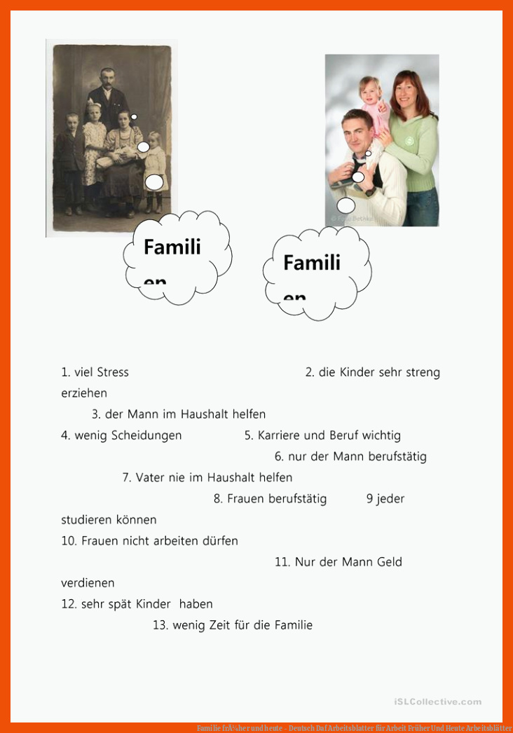 Familie frÃ¼her und heute - Deutsch Daf Arbeitsblatter für arbeit früher und heute arbeitsblätter