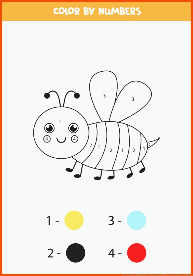 Farbe niedliche lÃ¤chelnde Biene durch Zahlen. Arbeitsblatt fÃ¼r ... für arbeitsblatt biene kindergarten