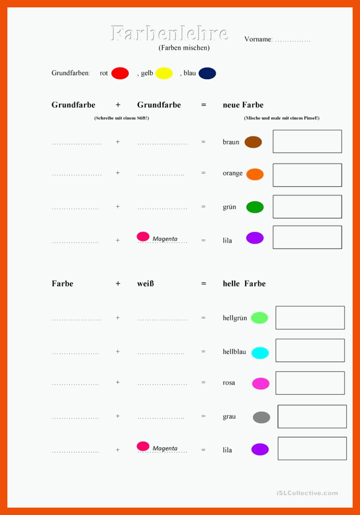 Farbenlehre - Deutsch Daf Arbeitsblatter für farbenlehre arbeitsblatt