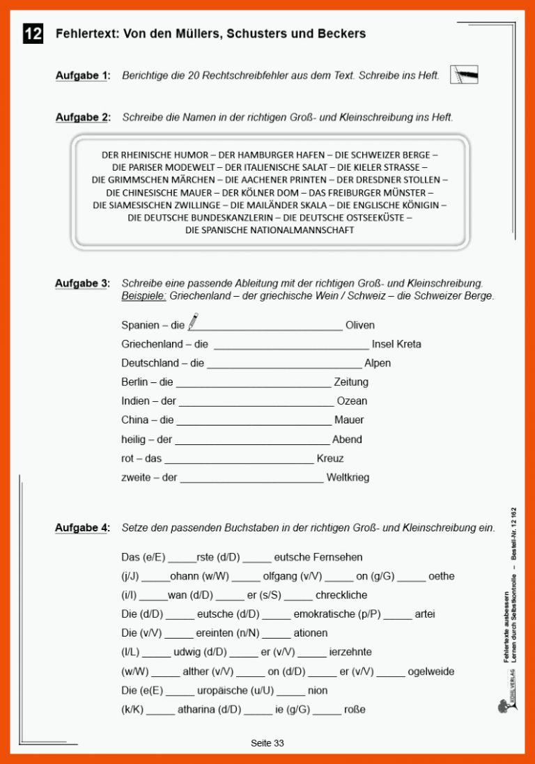 Fehlertexte Ausbessern / Klasse 8-10 Fuer Deutsch Klasse 8 Arbeitsblätter