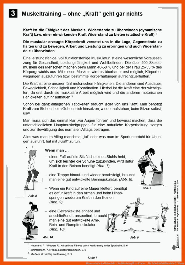 Fitnessstudio im Unterricht - Krafttraining fÃ¼r Kinder ... für arbeitsblatt muskeln 5. klasse