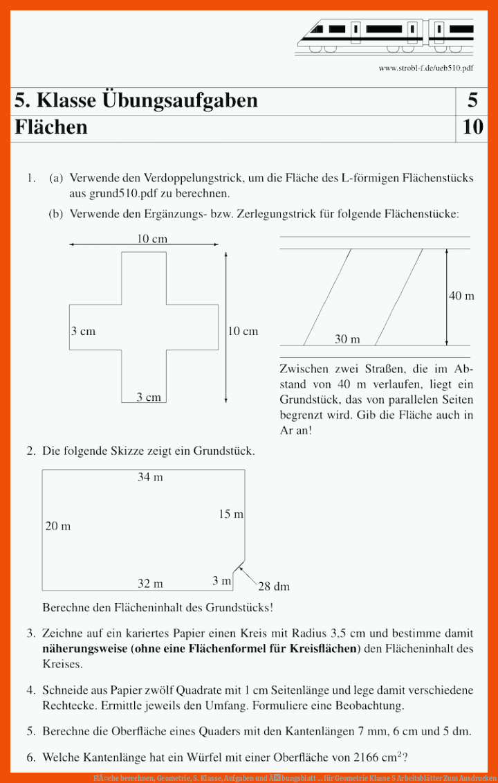 FlÃ¤che berechnen, Geometrie, 5. Klasse, Aufgaben und Ãbungsblatt ... für geometrie klasse 5 arbeitsblätter zum ausdrucken