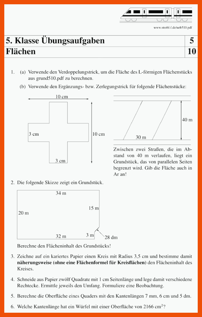 FlÃ¤che berechnen, Geometrie, 5. Klasse, Aufgaben und Ãbungsblatt ... für geometrie klasse 6: arbeitsblätter zum ausdrucken