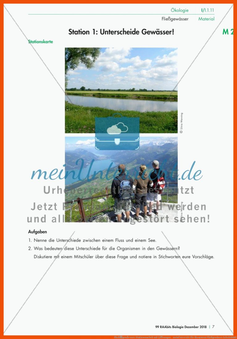 FlieÃgewÃ¤sser: Stationenarbeit mit LÃ¶sungen - meinUnterricht für ökosystem fließgewässer arbeitsblatt
