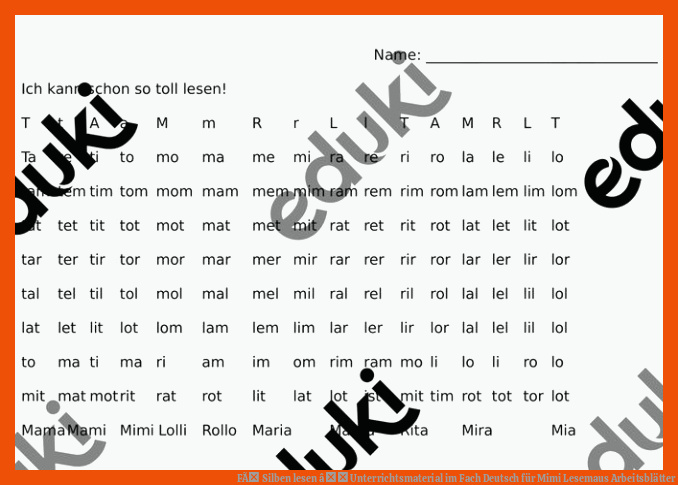 FÃ Silben lesen â Unterrichtsmaterial im Fach Deutsch für mimi lesemaus arbeitsblätter