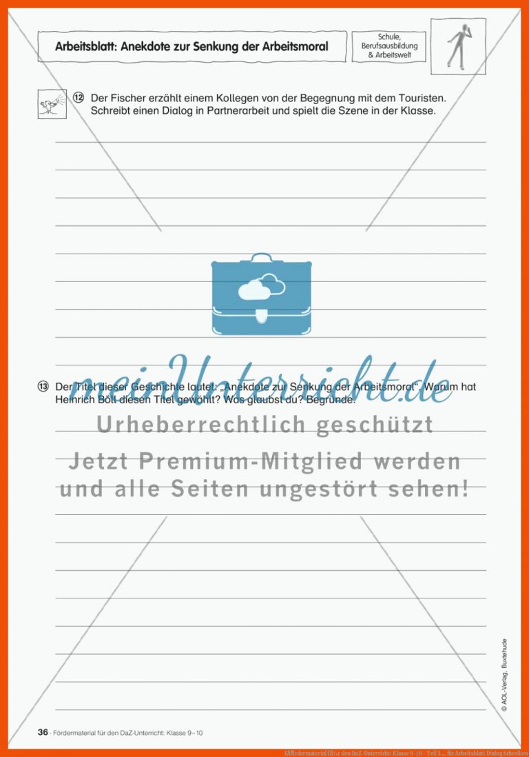 FÃ¶rdermaterial FÃ¼r Den Daz-unterricht: Klasse 9-10 - Teil 3 ... Fuer Arbeitsblatt Dialog Schreiben