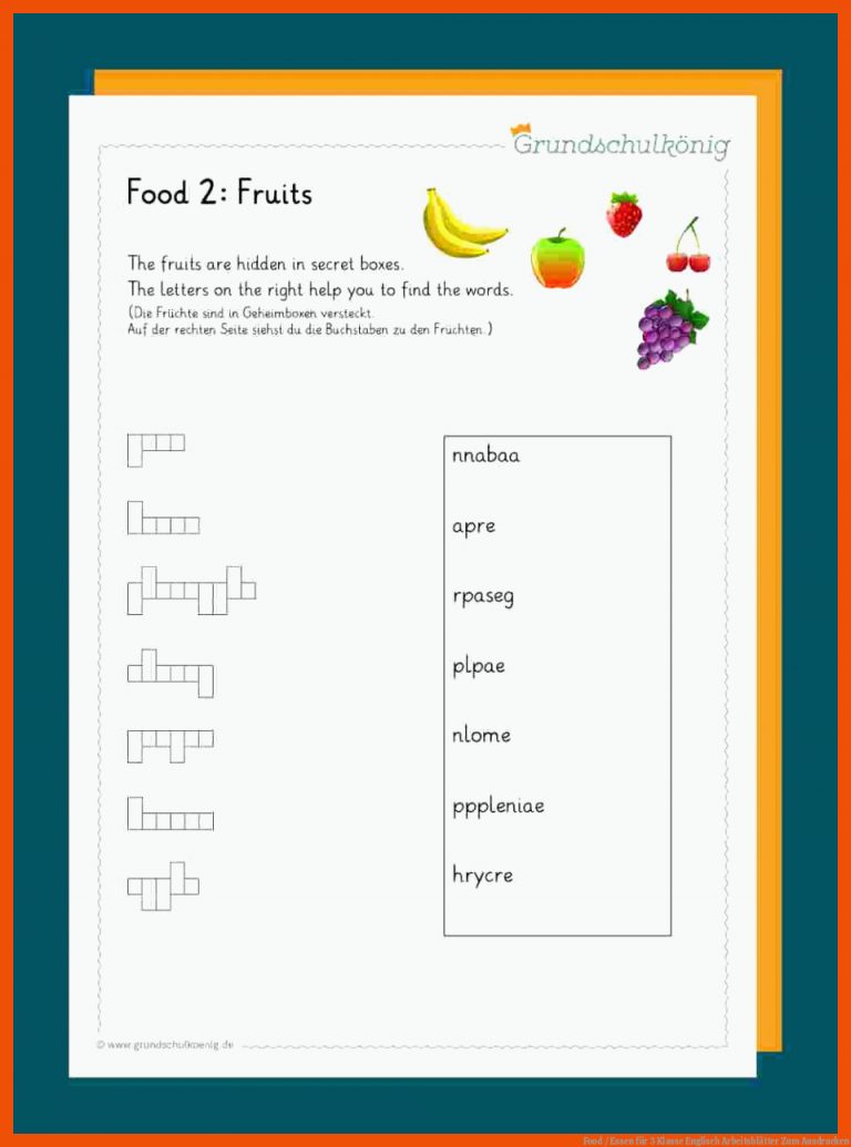 Food / Essen für 3 klasse englisch arbeitsblätter zum ausdrucken