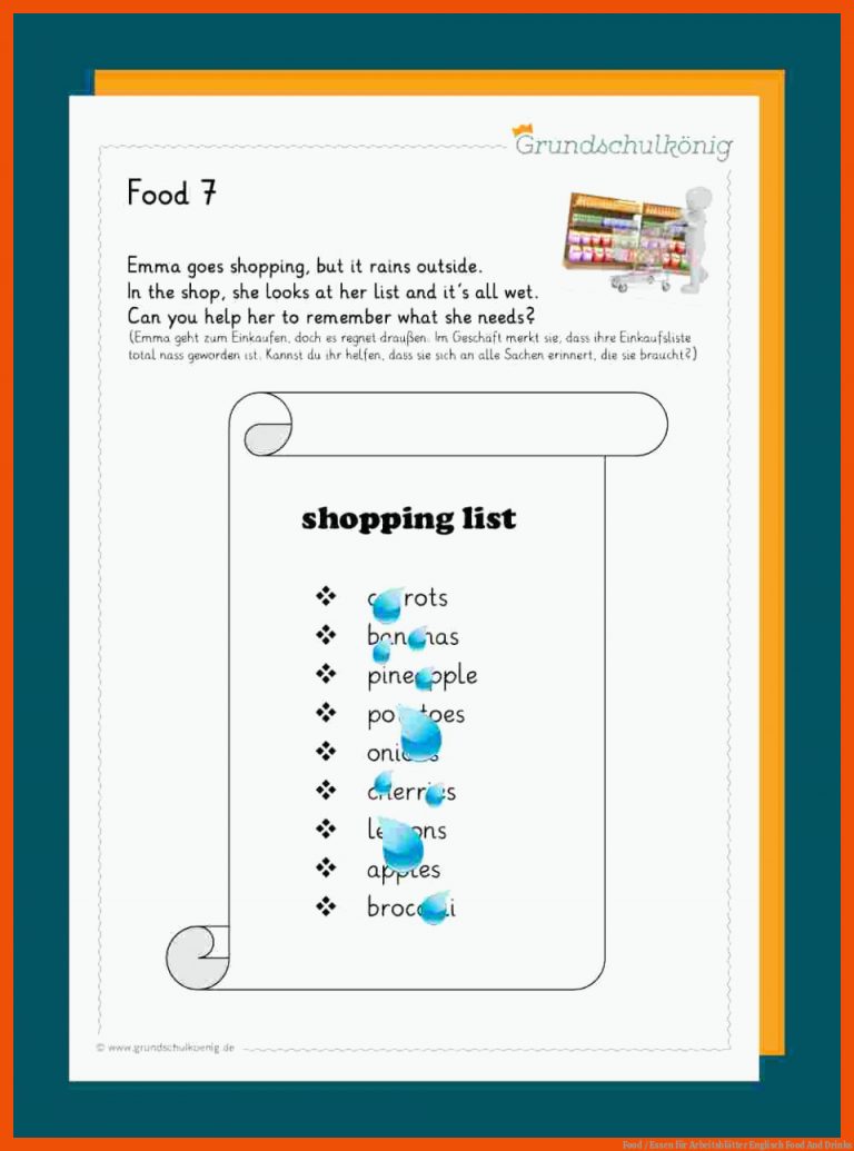 Food / Essen für arbeitsblätter englisch food and drinks