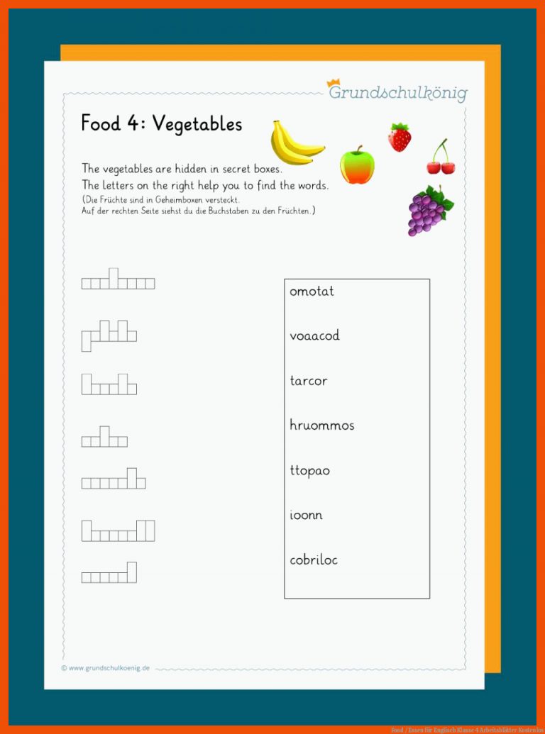 Food / Essen für englisch klasse 4 arbeitsblätter kostenlos