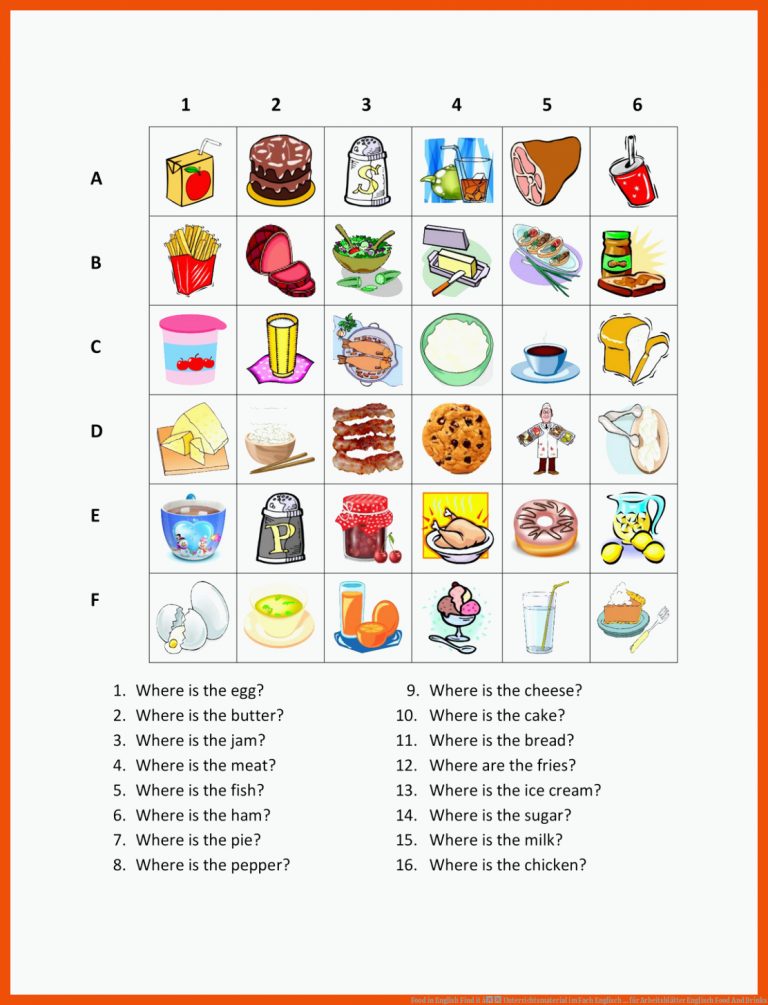 Food In English Find It â Unterrichtsmaterial Im Fach Englisch ... Fuer Arbeitsblätter Englisch Food and Drinks