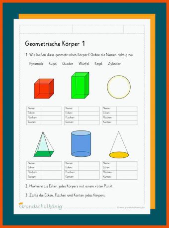 11 Geometrische Körper 4 Klasse Arbeitsblätter