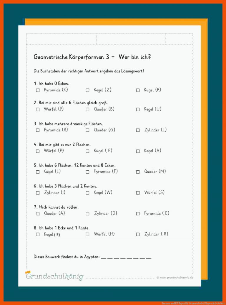 Formen Und KÃ¶rper Fuer Geometrische Körper Arbeitsblatt