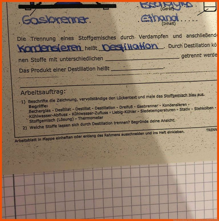 Fragen Zur Destillation? (chemie, LÃ¼ckentext) Fuer Destillation Arbeitsblatt