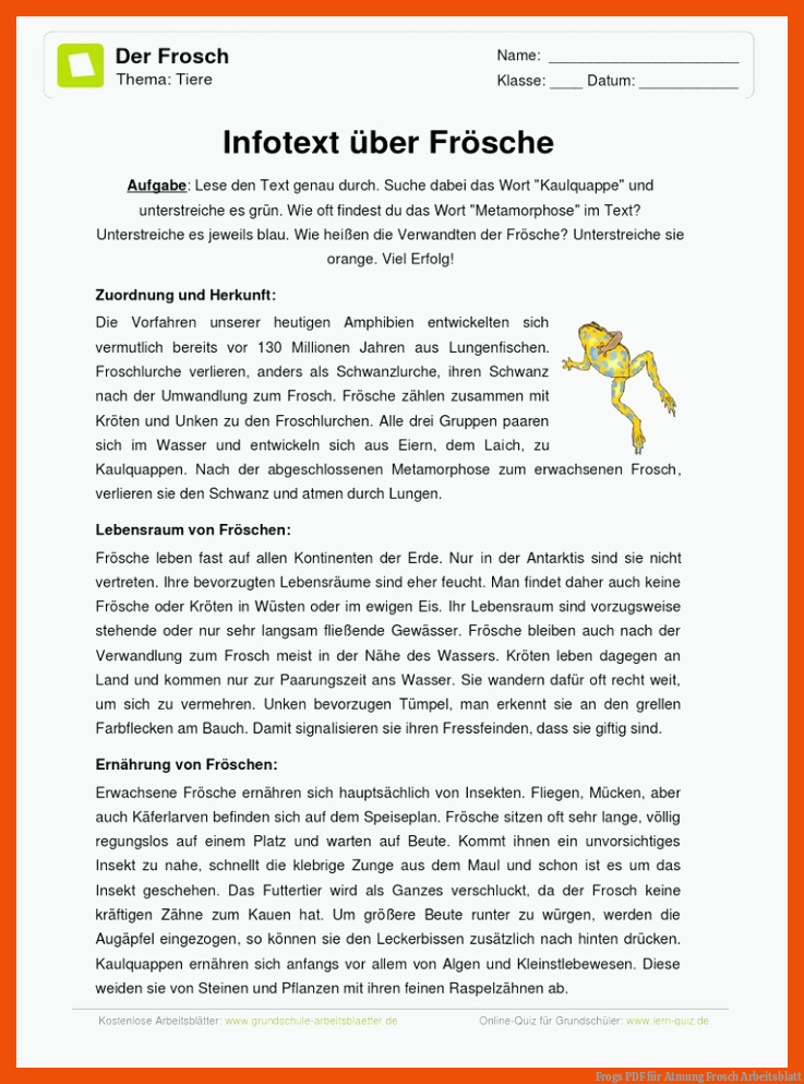 Frogs | PDF für atmung frosch arbeitsblatt