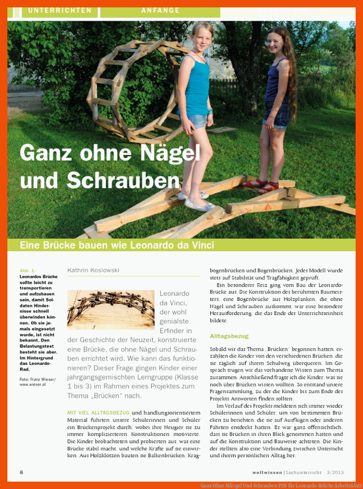 Ganz Ohne NÃ¤gel Und Schrauben | PDF für leonardo brücke arbeitsblatt