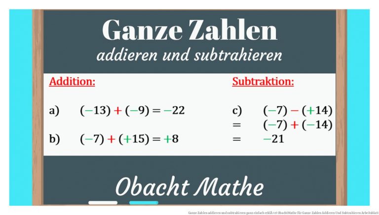 Ganze Zahlen addieren und subtrahieren | ganz einfach erklÃ¤rt | ObachtMathe für Ganze Zahlen Addieren Und Subtrahieren Arbeitsblatt