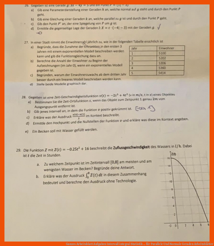 Ganzes Arbeitsblatt Aufgaben Intervall integral Statistik ... für parallele und normale geraden arbeitsblätter