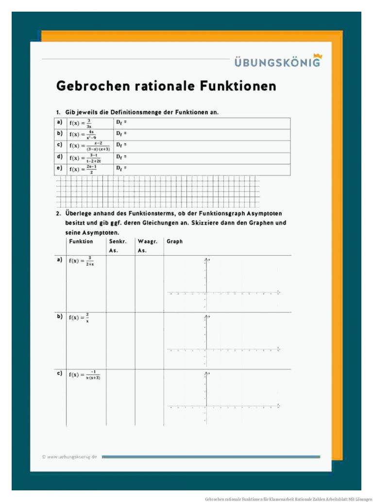 Gebrochen rationale Funktionen für Klassenarbeit Rationale Zahlen Arbeitsblatt Mit Lösungen