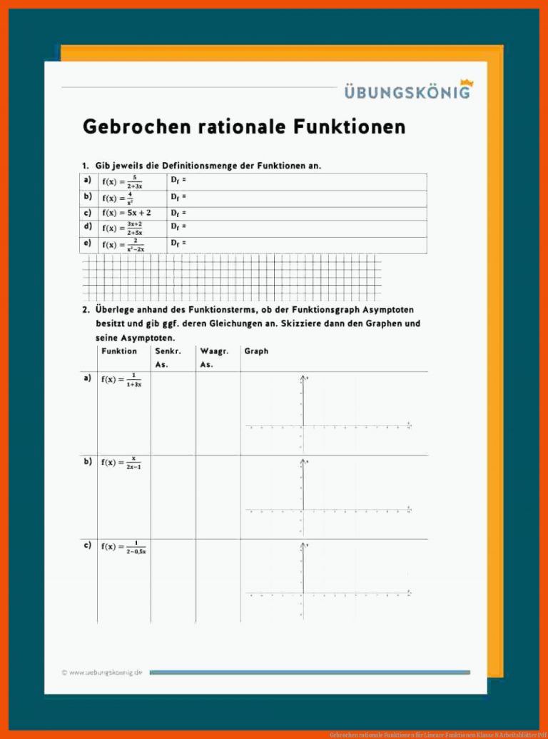 Gebrochen Rationale Funktionen Fuer Lineare Funktionen Klasse 8 Arbeitsblätter Pdf