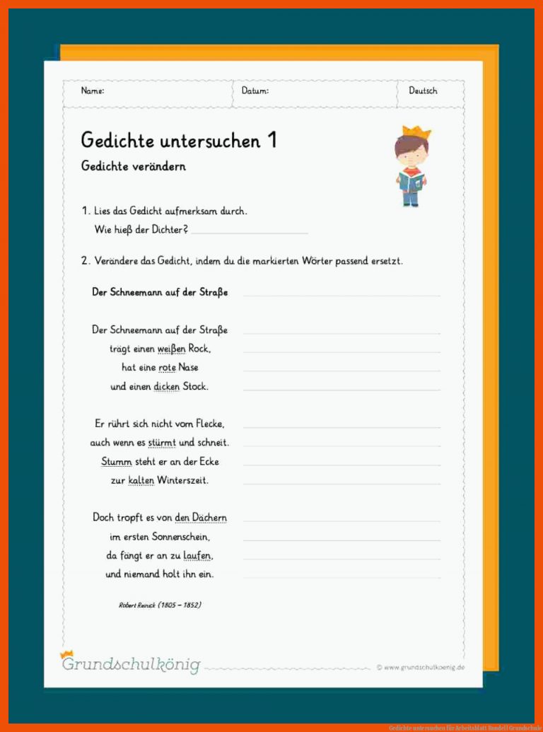 Gedichte untersuchen für arbeitsblatt rondell grundschule