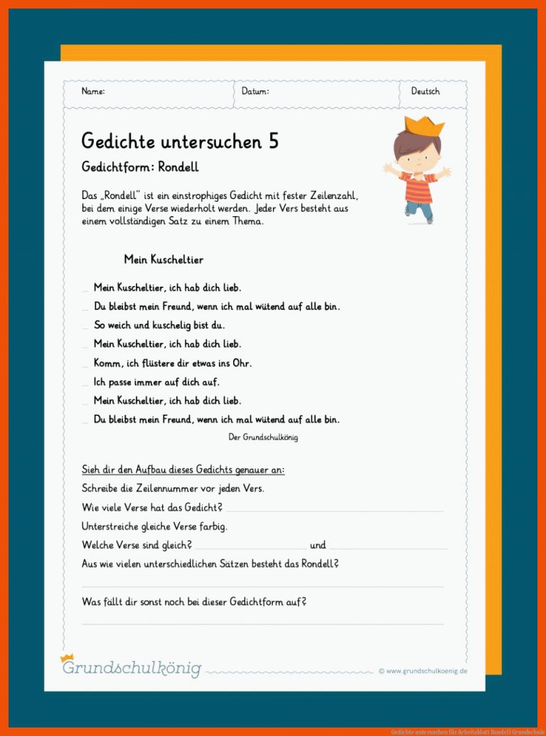 Gedichte untersuchen für arbeitsblatt rondell grundschule