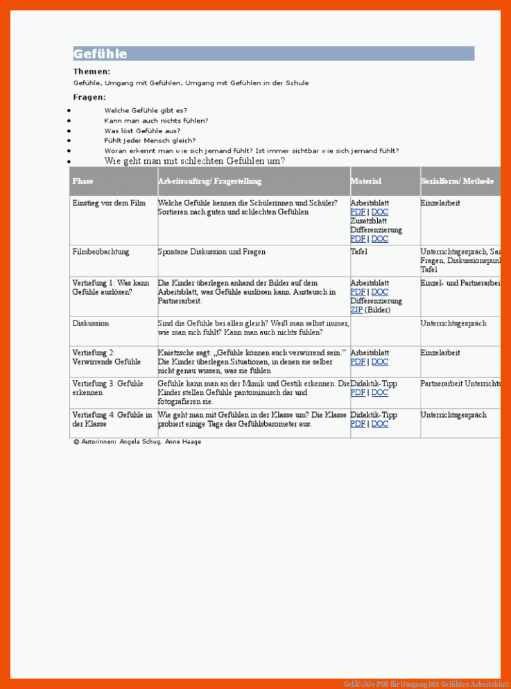 GefÃ¼hle | PDF für umgang mit gefühlen arbeitsblatt