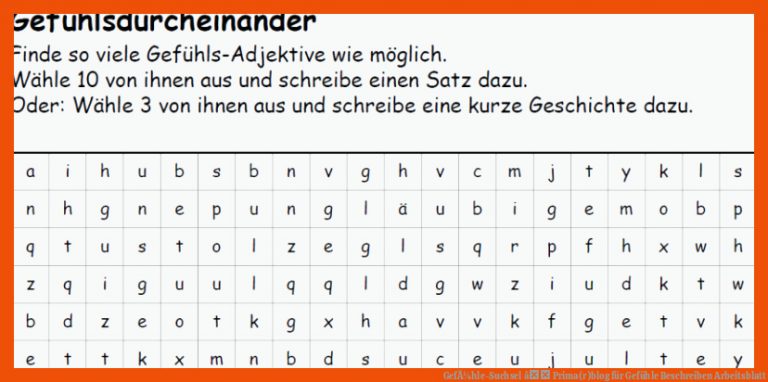 GefÃ¼hle-Suchsel â Prima(r)blog für gefühle beschreiben arbeitsblatt