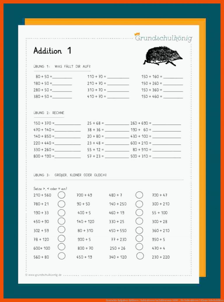 Gemischte Aufgaben: Addieren / Subtrahieren im Zahlenraum 1000 ... für subtrahieren 3 klasse arbeitsblätter