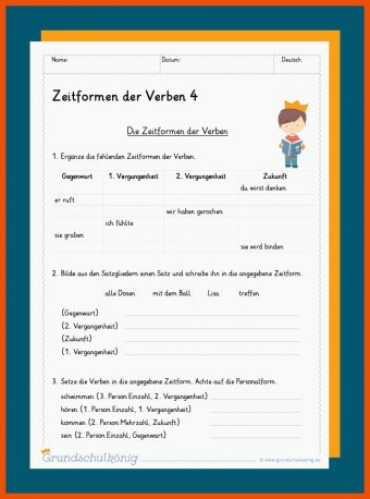 8 Zeitformen Deutsch Arbeitsblätter 4. Klasse