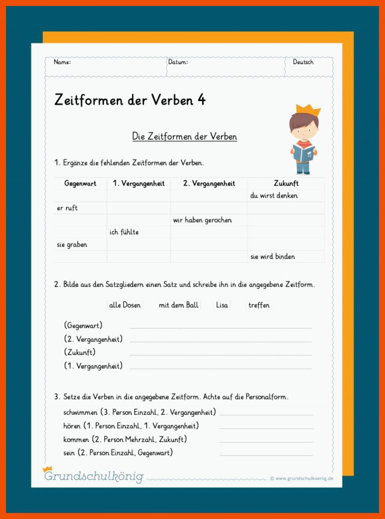 Gemischte Aufgaben für zeitformen deutsch arbeitsblätter 4. klasse