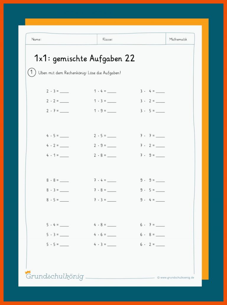 Gemischte Aufgaben zum 1x1 für 2.klasse mathe arbeitsblätter zum ausdrucken