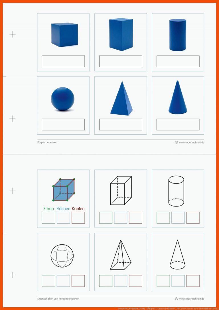 Geometrie Arbeitsblatt A5 lang - KÃ¶rper (1) | Geometrie kÃ¶rper ... für geometrische körper arbeitsblätter klasse 5
