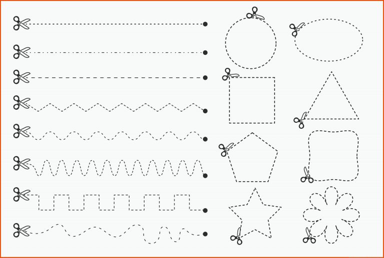 Geometrische Formen mit gepunkteten Linien mit einer Schere ... für geometrische formen kindergarten arbeitsblätter