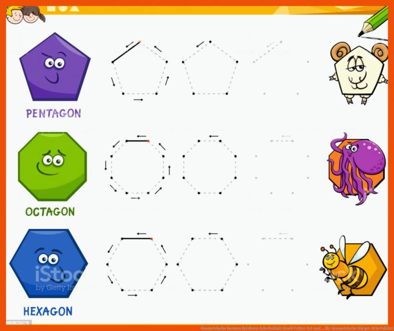 Geometrische formen Zeichnen Arbeitsblatt Stock Vektor Art Und ... Fuer Geometrische Körper Arbeitsblatt