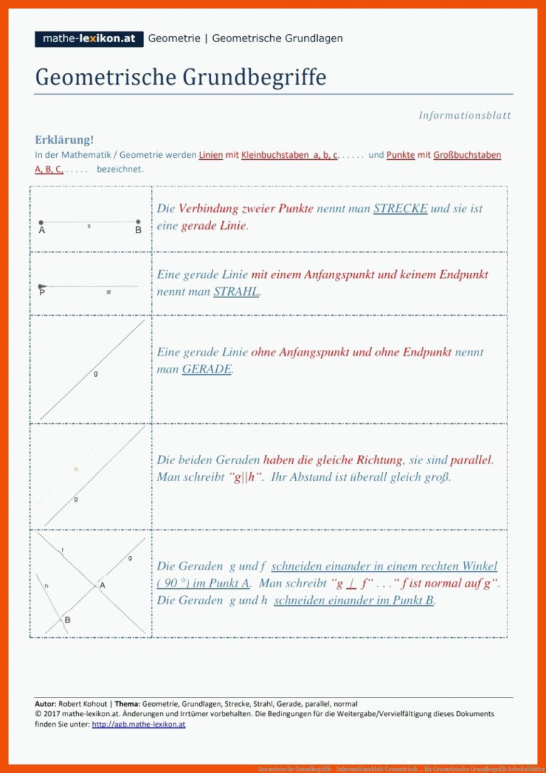 Geometrische Grundbegriffe - Informationsblatt | Geometrisch ... für geometrische grundbegriffe arbeitsblätter