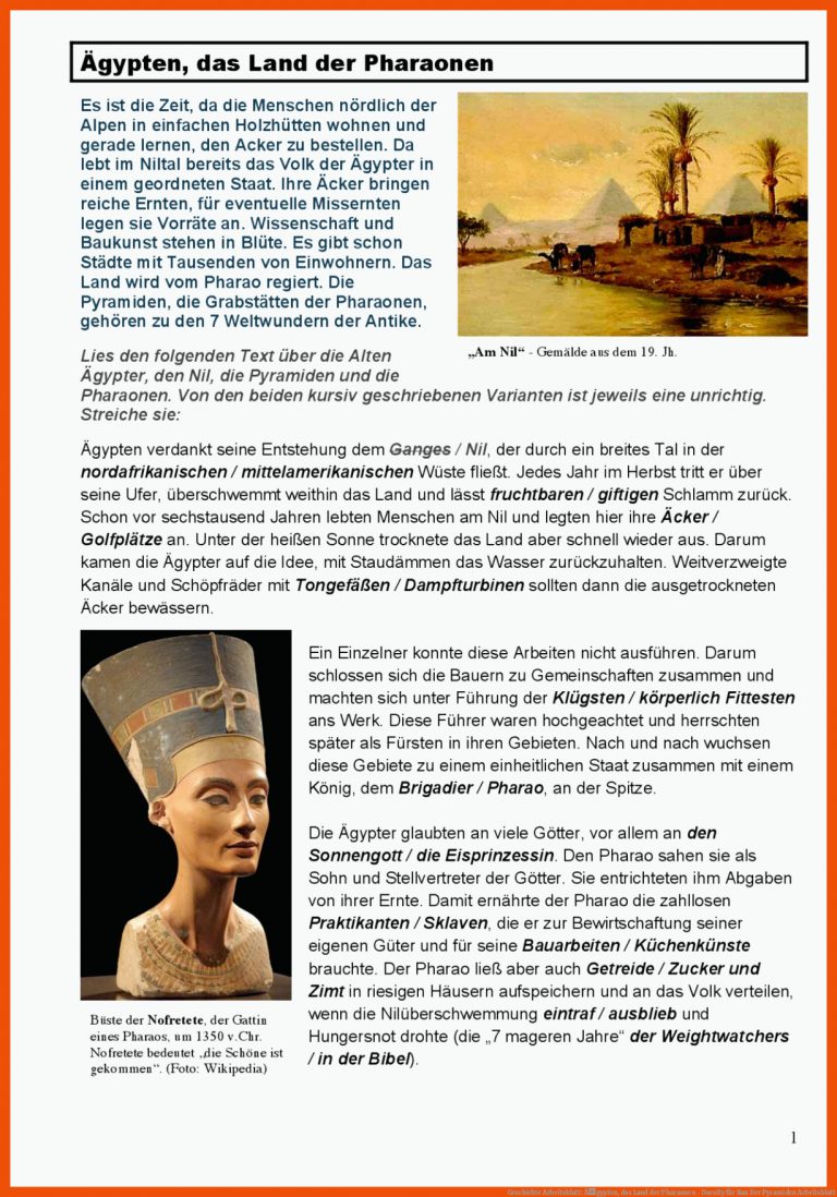 Geschichte Arbeitsblatt: Ãgypten, das Land der Pharaonen - Docsity für bau der pyramiden arbeitsblatt