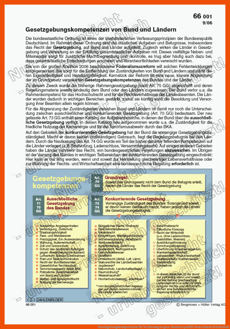 Gesetzgebungskompetenzen für verfassungsorgane bundesrepublik deutschland arbeitsblatt
