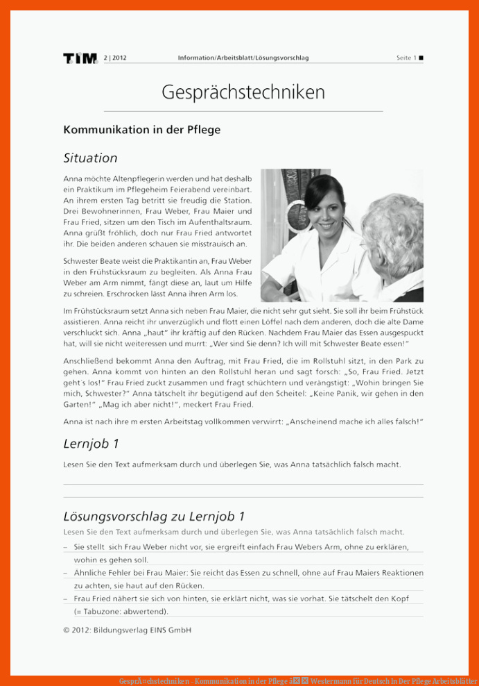 GesprÃ¤chstechniken - Kommunikation in der Pflege â Westermann für deutsch in der pflege arbeitsblätter