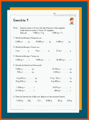 Mathe 3 Klasse Gewichte Arbeitsblätter Kostenlos