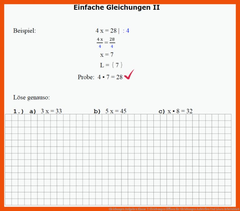 Gleichungen Aufgaben Klasse 7: Gleichungen lÃ¶sen für gleichungen aufstellen und lösen arbeitsblatt