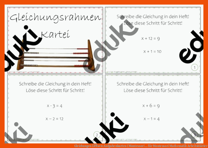 Gleichungen lÃ¶sen: Aufgabenkarten (Montessori ... für montessori mathematik arbeitsblätter