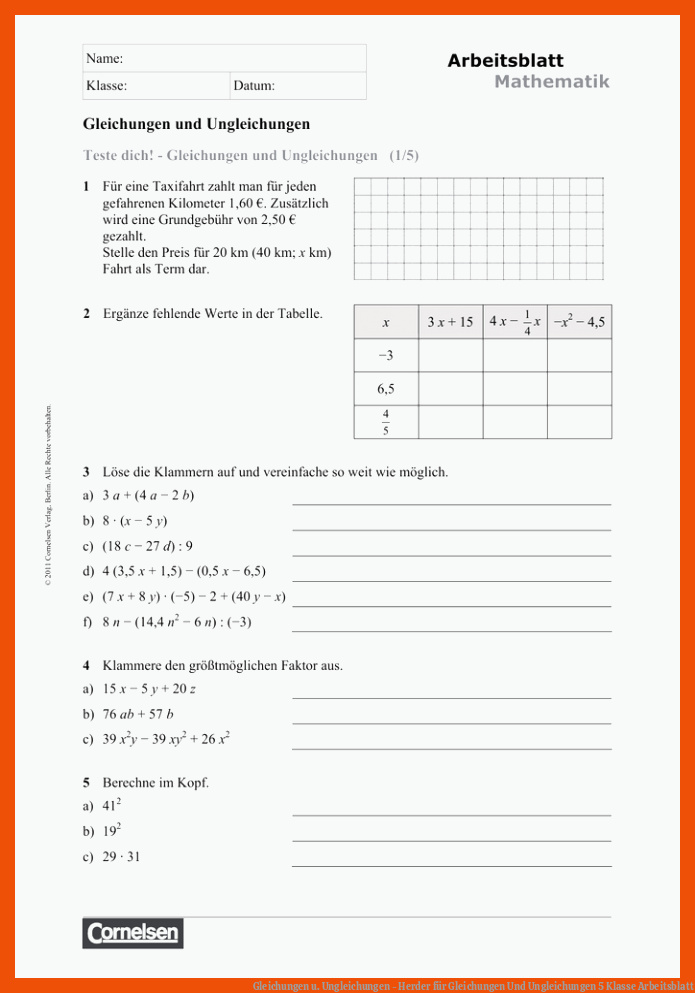 Gleichungen u. Ungleichungen - Herder für gleichungen und ungleichungen 5 klasse arbeitsblatt
