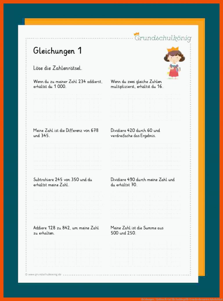 Gleichungen / ZahlenrÃ¤tsel für fachbegriffe grundrechenarten arbeitsblatt