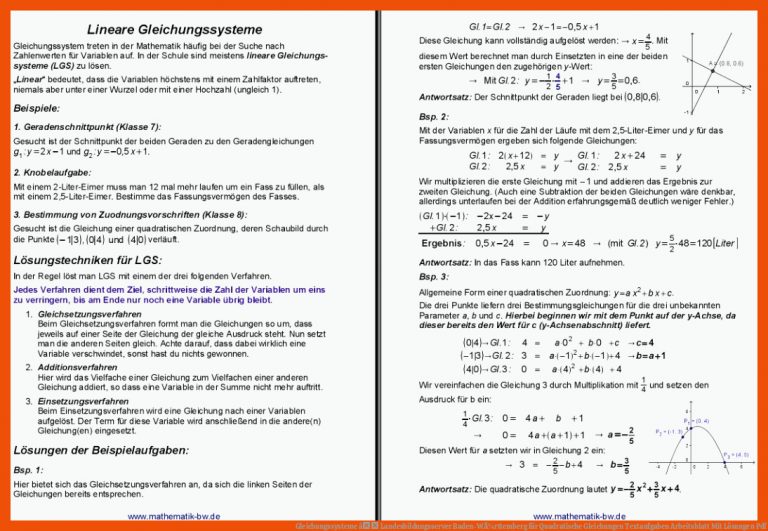 Gleichungssysteme â Landesbildungsserver Baden-wÃ¼rttemberg Fuer Quadratische Gleichungen Textaufgaben Arbeitsblatt Mit Lösungen Pdf