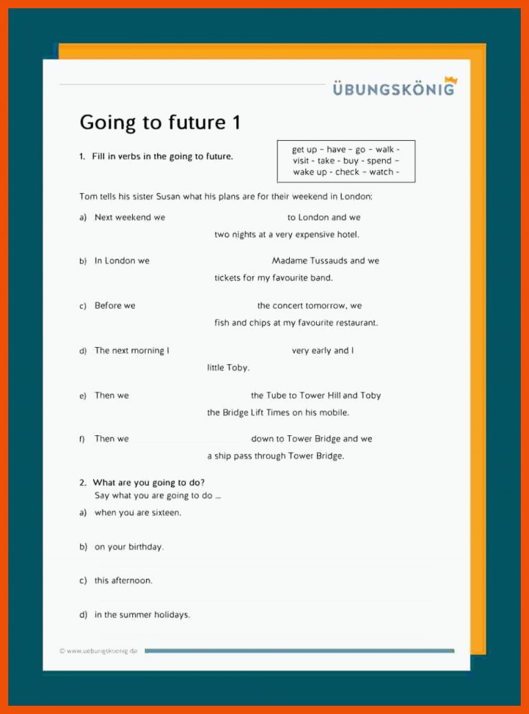 Going-to-Future für going to future übungen klasse 6 arbeitsblätter