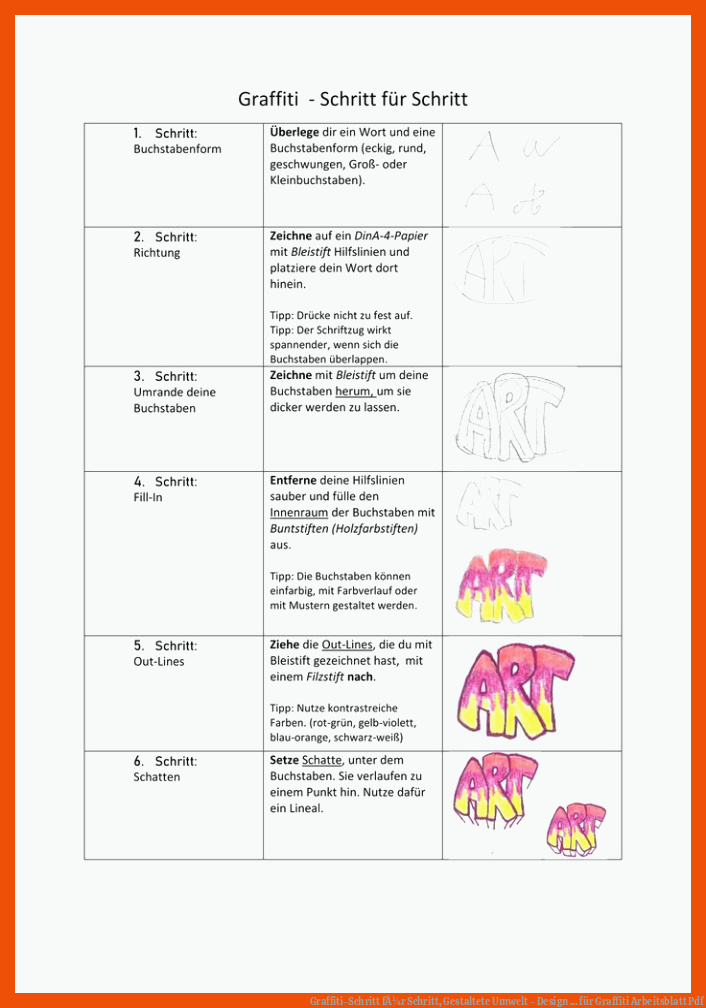 Graffiti-Schritt fÃ¼r Schritt, Gestaltete Umwelt - Design ... für graffiti arbeitsblatt pdf