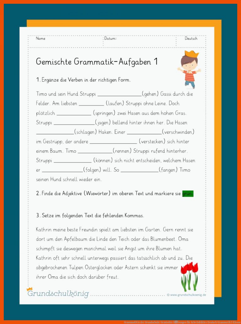 Grammatik in der Grundschule: Gemischte Ãbungen für arbeitsblätter deutsch grammatik 5 klasse