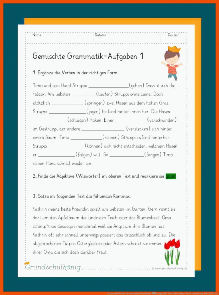 Grammatik In Der Grundschule: Gemischte Ãbungen Fuer Deutsch 4.klasse Rechtschreibung Arbeitsblätter