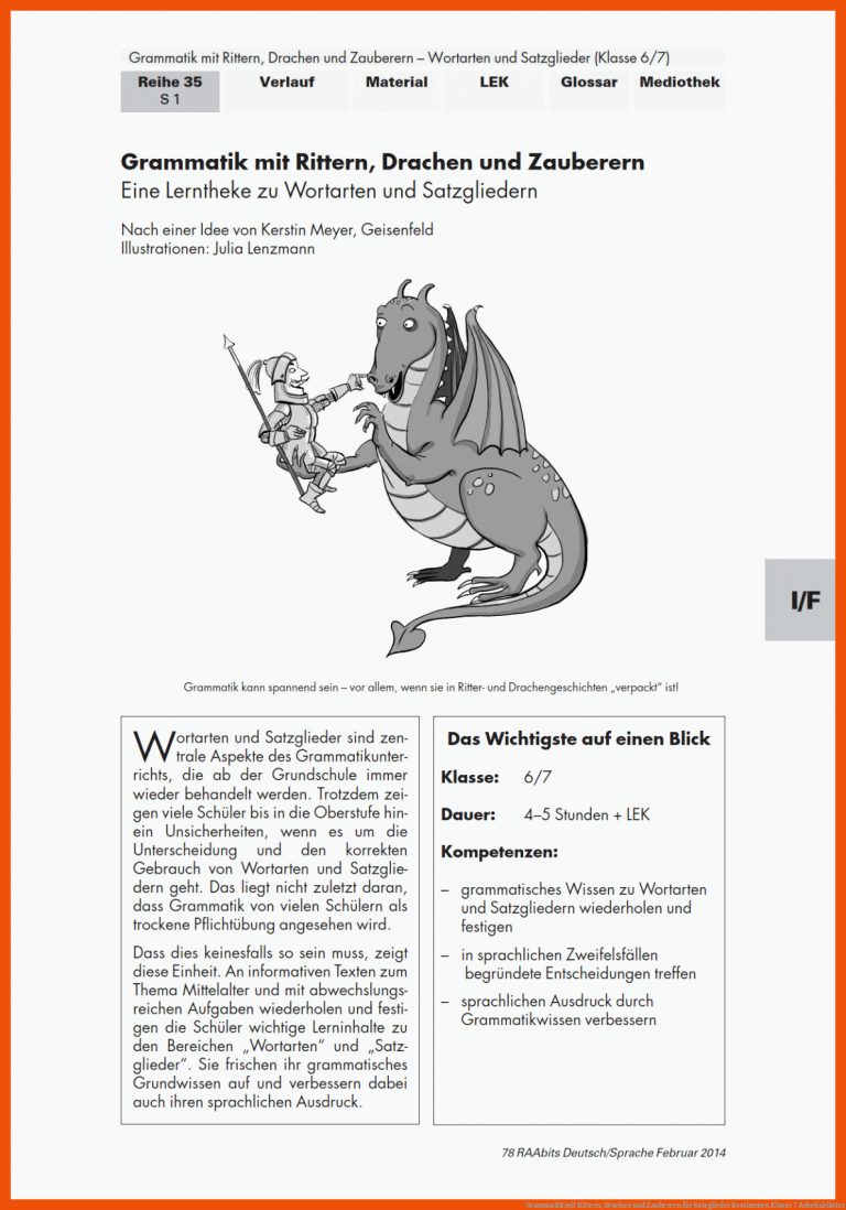 Grammatik Mit Rittern, Drachen Und Zauberern Fuer Satzglieder Bestimmen Klasse 7 Arbeitsblätter